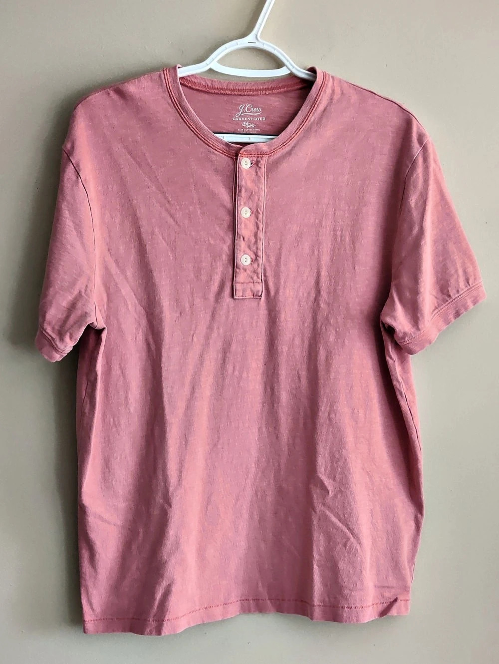 J.Crew Garment-Dyed Slub Henley Pink Henley Size Medium 100% Cotton